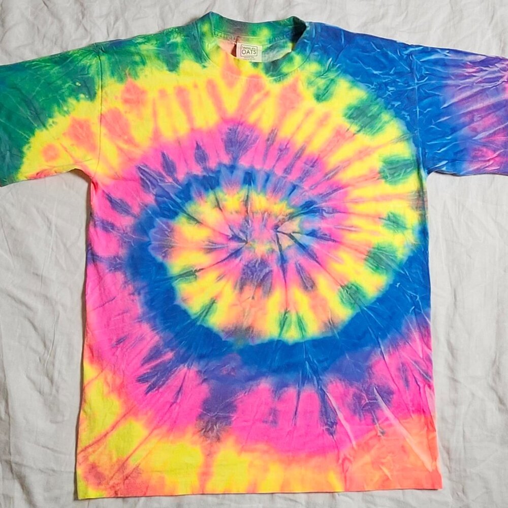 Vintage Wild Oats Vivid Color Shirt Size Large Tie Dye 80's 90's Single Stitch
